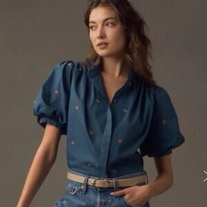 Anthropologie Mare Mare Puff-Sleeve Embroidered Blouse Size XS NWT $138